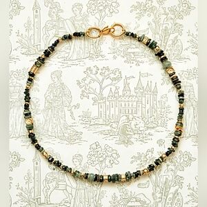 Genuine Green Emerald  In Dainty Beautiful  Gold Necklace Or Choker